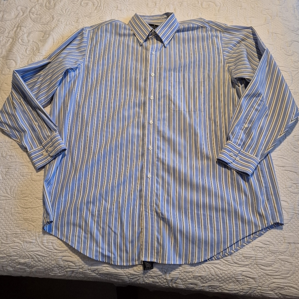 Lanesboro men's XL 17 1/2 34/35 Blue, gray, yellow white shirt VGUC